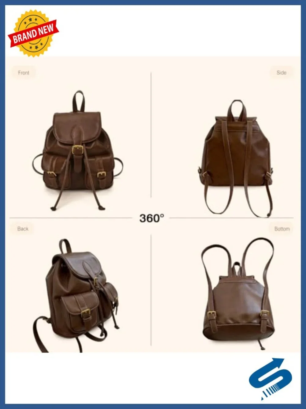 PU Leather Womens Backpack Ladies Waterproof Daypack Medium Drawstring School